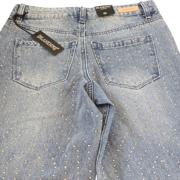 Blank NYC Rhinestone Studded Straight Leg Cropped Light Wash Jeans Size 26 New - Picture 11 of 15